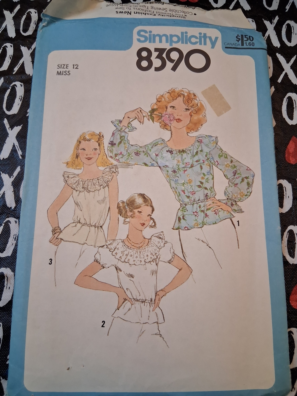 Simplicity Light Blue Floral Ruffled Peasant Blouse Pattern 8390
